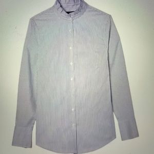 Banana Republic Riley - Pinstripe Blue White Ruffle Collar Blouse -- NWT - 8